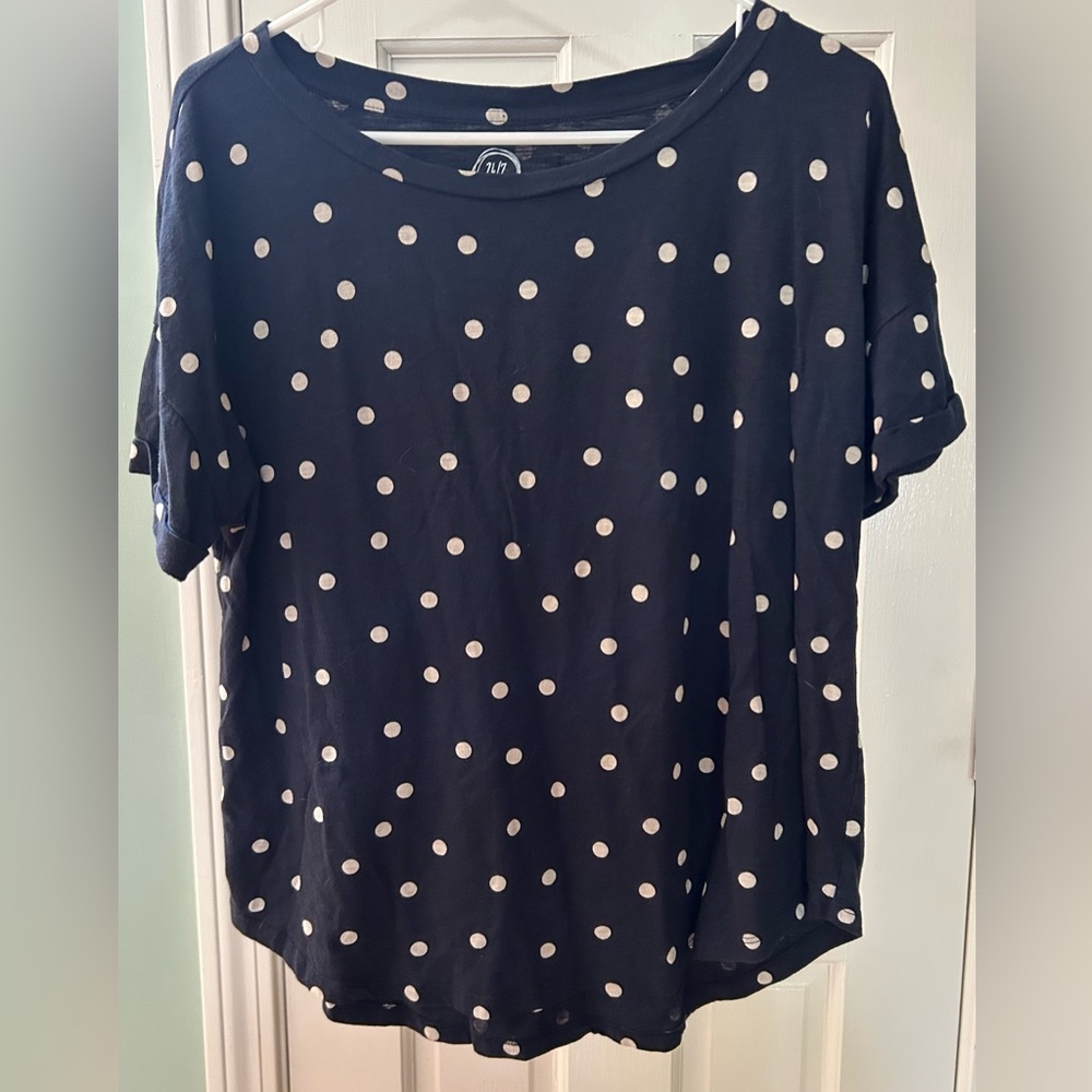 Women’s Large Maurices Blue & White Polka Dotted Top